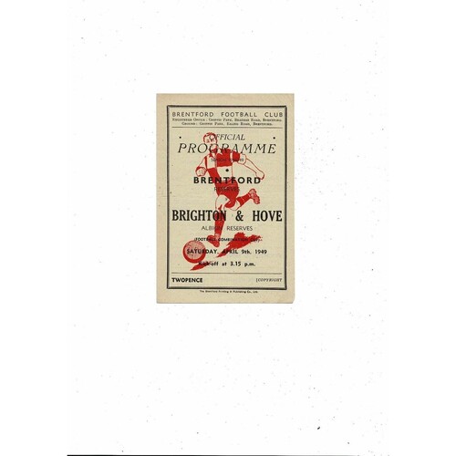 Brentford v Brighton Football Combination Cup Programme 1948/49