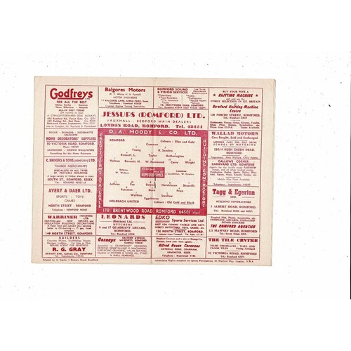 1959/60 Romford v Holbeach United Eastern Counties League Football Programme