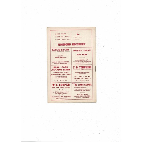 1959/60 Romford v Holbeach United Eastern Counties League Football Programme