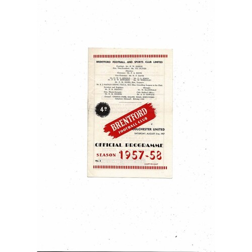 1957/58 Brentford v Colchester United Football Programme