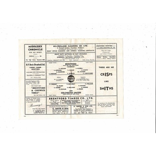1957/58 Brentford v Colchester United Football Programme
