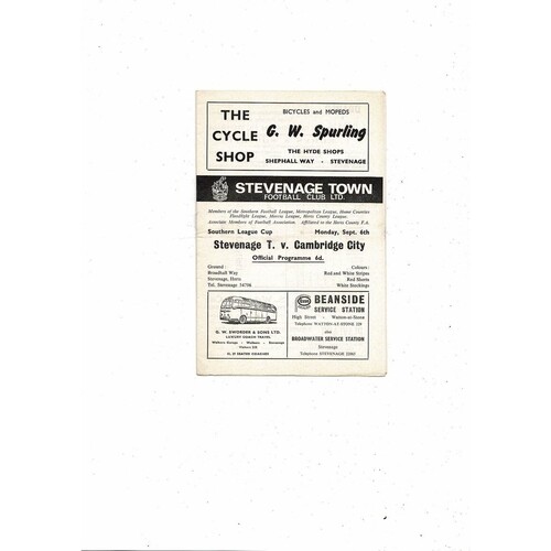 1965/66 Stevenage Town v Cambridge City Southern League Cup Football Programme