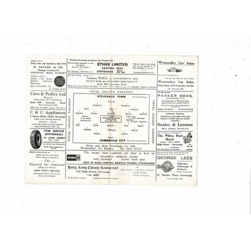 1965/66 Stevenage Town v Cambridge City Southern League Cup Football Programme