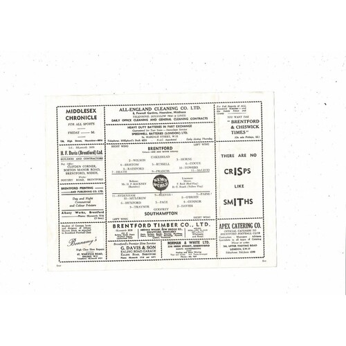 1959/60 Brentford v Southampton Football Programme