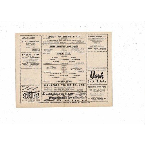 1950/51 Brentford v Swansea Football Programme Sept 9th