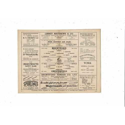 1949/50 Brentford v Chesterfield Football Programme