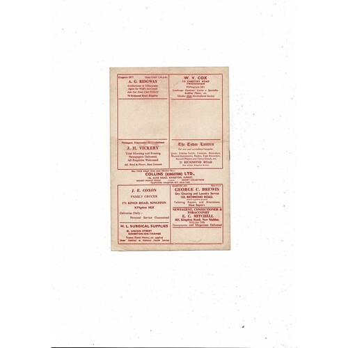 1962/63 Kingstonian v Woking Surrey Senior Cup Football Programme