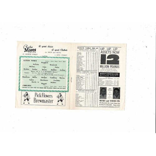 1962/63 Luton Town v Chelsea Football Programme