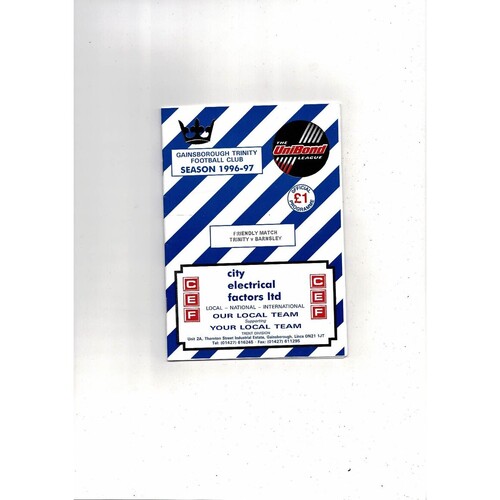 Gainsborough Trinity v Barnsley Friendly Football Programme 1996/97 July 30th