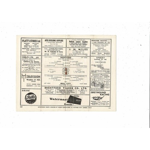 1953/54 Brentford v Hull City Football Programme