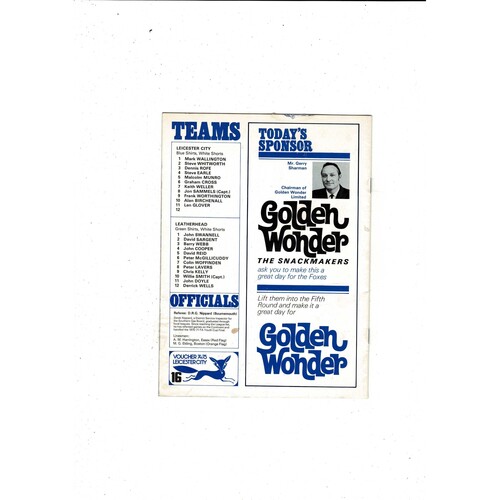 Leicester City v Leatherhead FA Cup Football Programme 1974/75