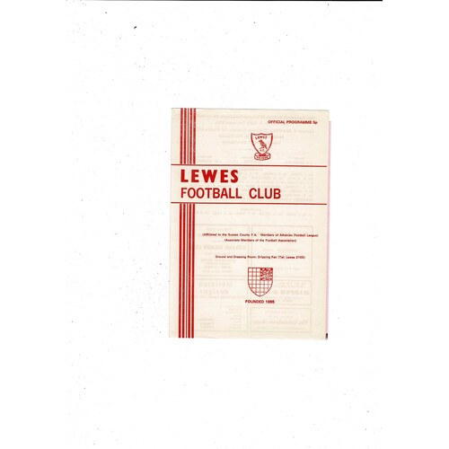 Lewes v Harwich & Parkstone FA Cup Football Programme 1976/77