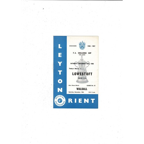 Leyton Orient v Lowestoft FA Cup Football Programme 1966/67