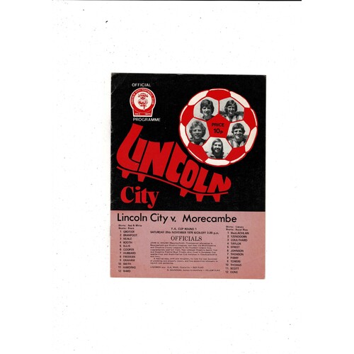 Lincoln City v Morecombe FA Cup Football Programme 1976/77