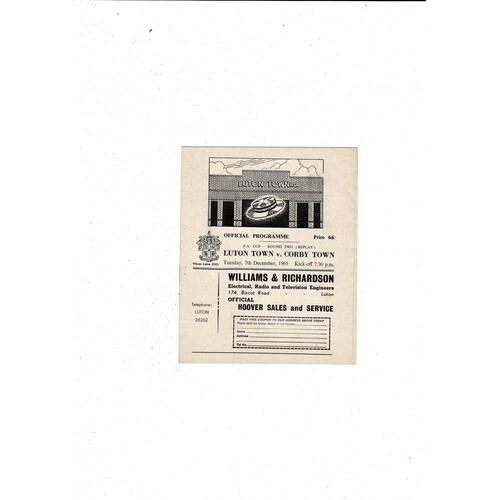 Luton Town v Corby Town 2nd Round Replay FA Cup Football Programme 1965/66