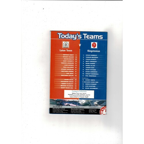 Luton Town v Kingstonian FA Cup Football Programme 1999/00