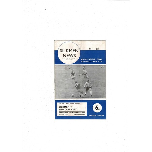 Macclesfield Town v Lincoln City FA Cup Football Programme 1968/69