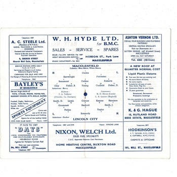 Macclesfield Town v Lincoln City FA Cup Football Programme 1968/69