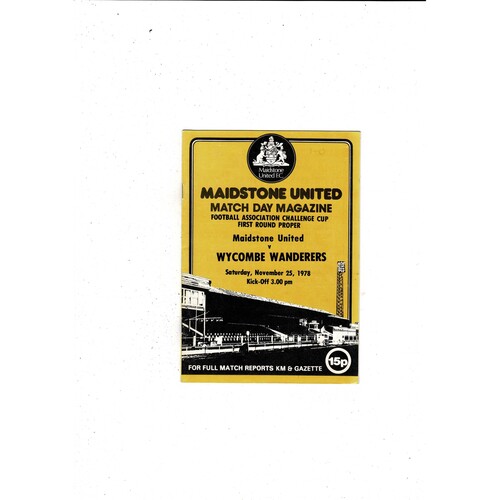 Maidstone United v Wycombe Wanderers FA Cup Football Programme 1978/79