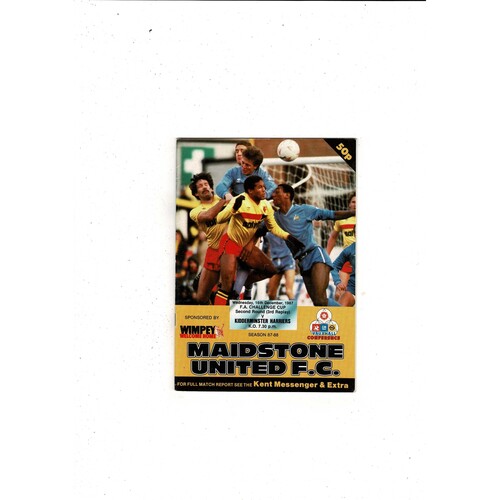 Maidstone United v Kidderminster Harriers FA Cup Rep Football Programme 1987/88