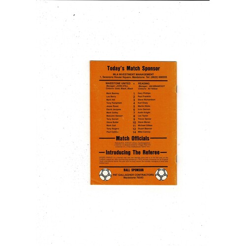 Maidstone United v Reading FA Cup Replay Football Programme 1988/89