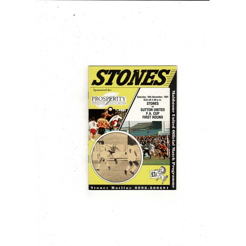 Maidstone United v Sutton United FA Cup Football Programme 1991/92