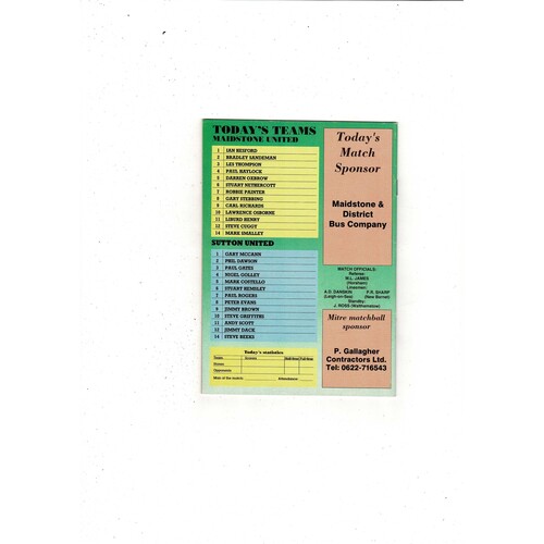 Maidstone United v Sutton United FA Cup Football Programme 1991/92