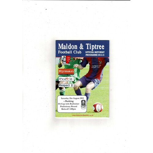 Maldon & Tiptree v Barking FA Cup Football Programme 2013/14