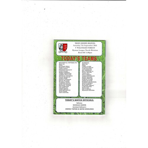Maldon & Tiptree v Barking FA Cup Football Programme 2013/14