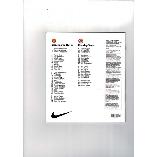 Manchester United v Crawley Town FA Cup Football Programme 2010/11