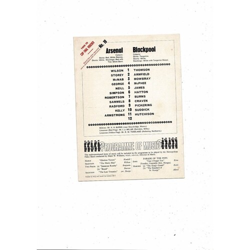 1969/70 Arsenal v Blackpool FA Cup Football Programme