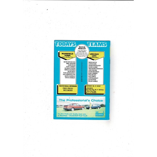 Mansfield Town v Lincoln City FA Cup Football Programme 1987/88