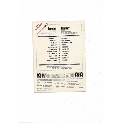 1969/70 Arsenal v Burnley Football Programme