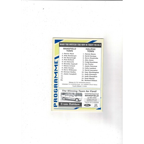 Mansfield Town v Halifax Town FA Cup Replay Football Programme 1994/95