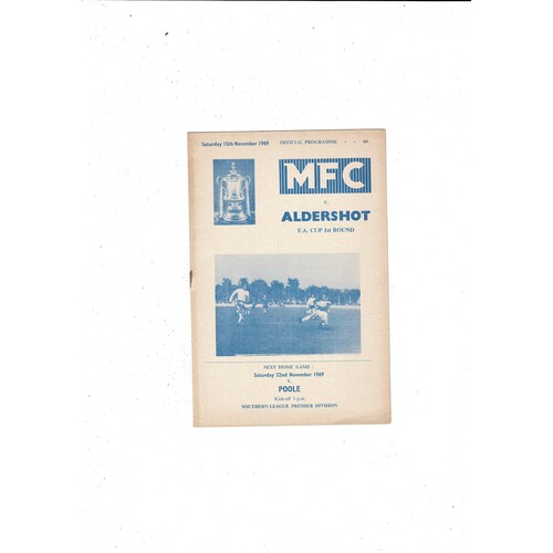 Margate v Aldershot FA Cup Football Programme 1969/70