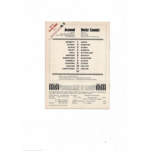 1969/70 Arsenal v Derby County Football Programme