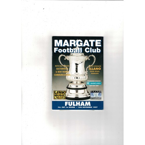 Margate v Fulham FA Cup Football Programme + Press Cuttings 1997/98