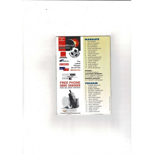 Margate v Fulham FA Cup Football Programme + Press Cuttings 1997/98