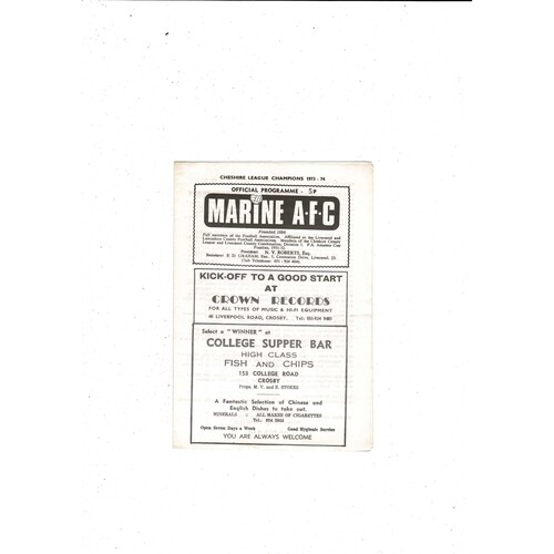 Marine v Barnsley FA Cup Football Programme 1975/76