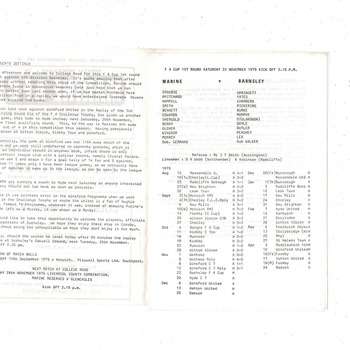 Marine v Barnsley FA Cup Football Programme 1975/76