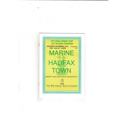 Marine v Halifax FA Cup Football Programme 1992/93