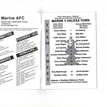 Marine v Halifax FA Cup Football Programme 1992/93