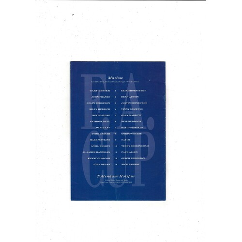 Marlow v Tottenham Hotspur FA Cup Football Programme 1992/93