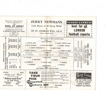 Millwall v Kettering Town FA Cup Football Programme 1964/65