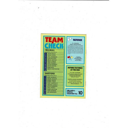 Millwall v Dartford FA Cup Football Programme 1983/84