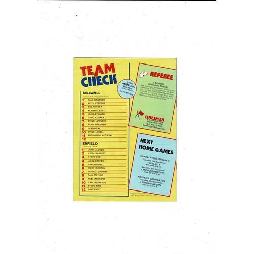 Millwall v Enfield FA Cup Football Programme 1984/85