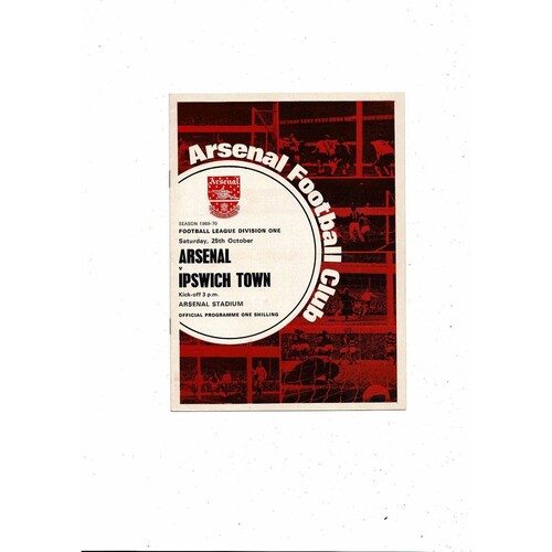 1969/70 Arsenal v Ipswich Town Football Programme