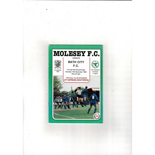 Molesey v Bath City FA Cup Football Programme 1993/94