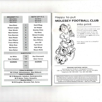 Molesey v Bath City FA Cup Football Programme 1993/94