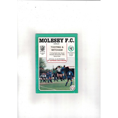 Molesey v Tooting & Mitcham FA Cup Football Programme 1993/94